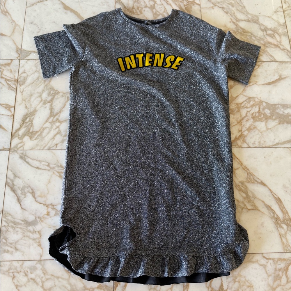Zara Gray Mini Dress with 'Intense' Print